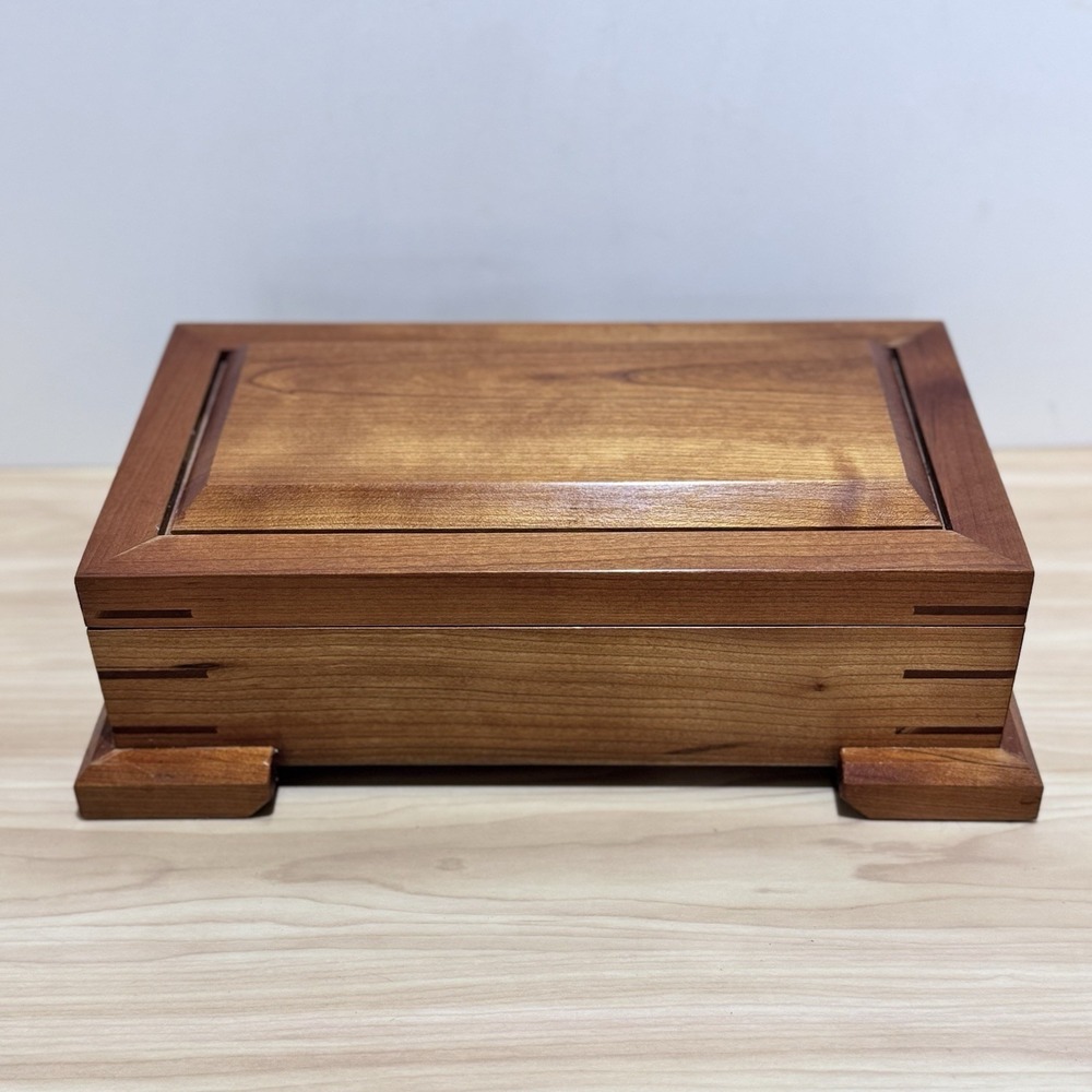 Hand-Crafted Cherry Wood Jewelry Box Felt Lined Multi-Ring Arts & Crafts Style